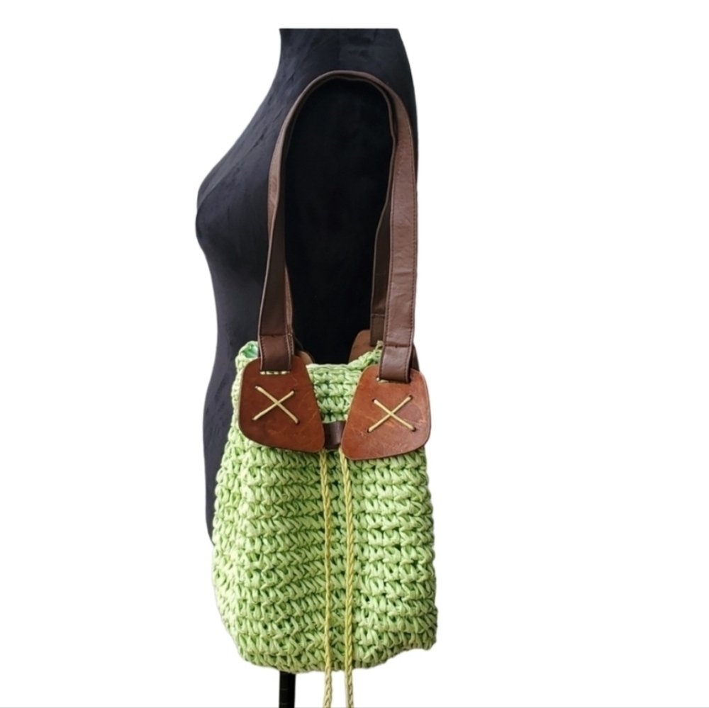 Retro 70s bag boho crepe paper green wood purse stripped bohemian purse …